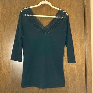 Torrid Black V-neck Lace -Trim Top